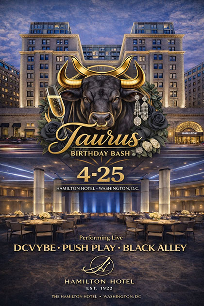 Taurus Birthday Bash at Hamilton Hotel flyer